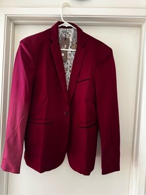 Men's Burgundy Blazer - Classic Single-Breasted Suit Jacket